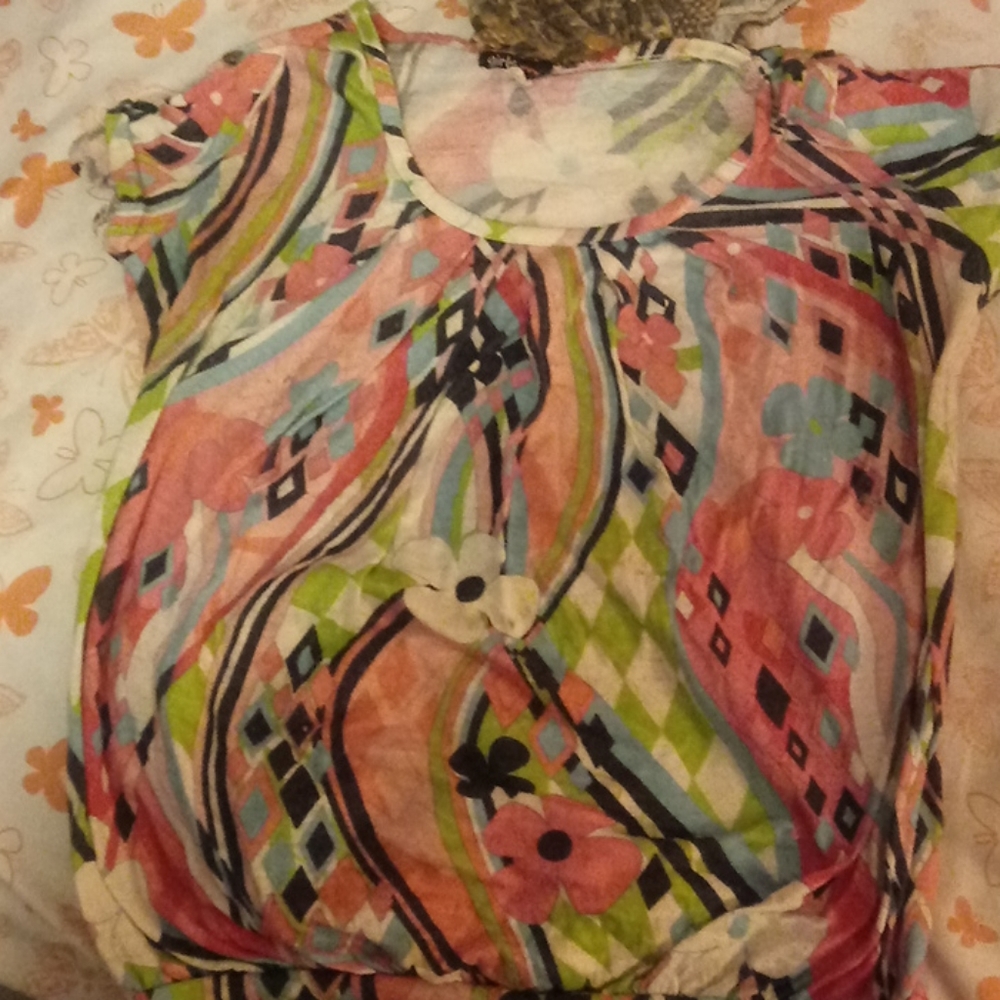 A multi color flowered shirt